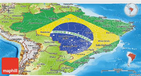 Flag Panoramic Map of Brazil, physical outside