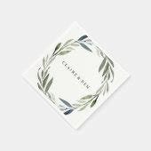 Modern Green Leaf Wreath Wedding Napkin | Zazzle