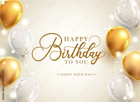 Birthday elegant vector background design. Happy birthday typography text with gold and white ...