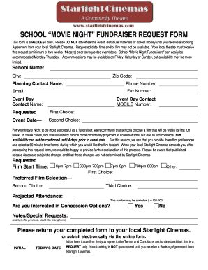 Movie Night Fundraiser Request Form - Triangle Square Cinemas - Fill ...