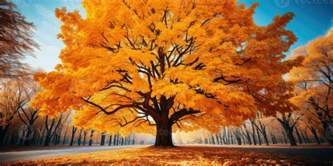 autumn orange tree falling peaceful landscape freedom scene beautiful ...