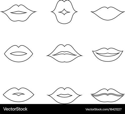 Lips outline thin art set Royalty Free Vector Image