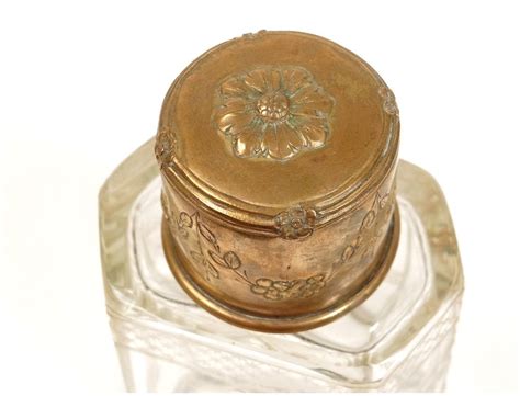 Crystal perfume bottle engraved antique gold metal flowers french bottle nineteenth