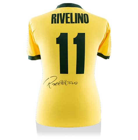 Rivelino Back Signed Retro Brazil Home Shirt