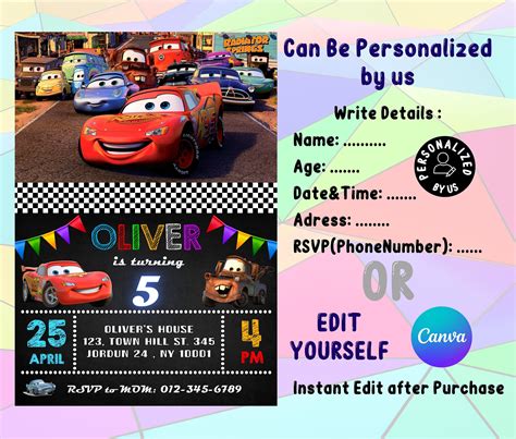 Editable Cars Mcqueen Birthday Invitation Instant Edit - Etsy