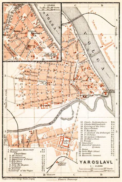 Old map of Yaroslavl in 1914. Buy vintage map replica poster print or download picture