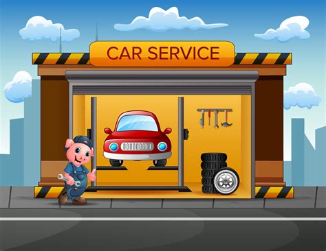 Cartoon a pig mechanic in the car repair garage 5317495 Vector Art at Vecteezy