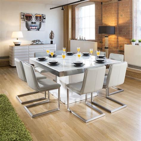 Large Square White Glass Gloss Dining Table + 8 Ice Cantilever Chairs ...