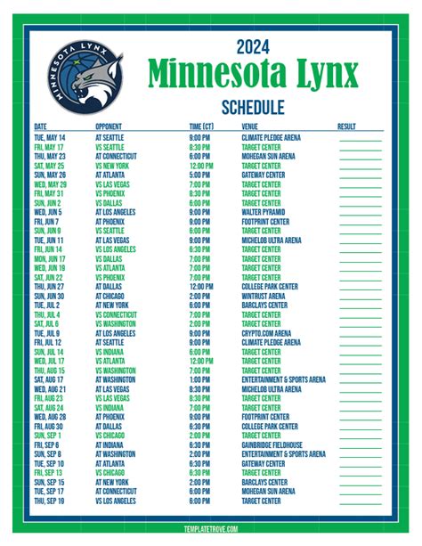 Minnesota Lynx 2024 Schedule - Ericka Katrine