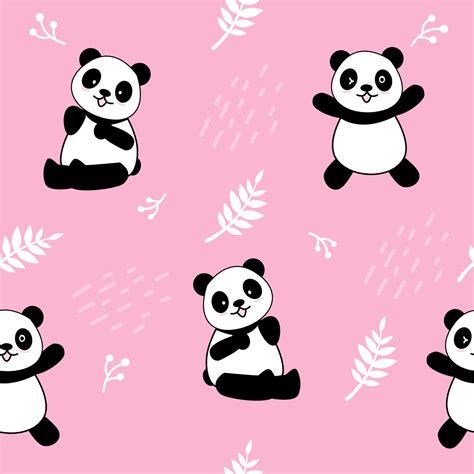 Cute Panda Seamless Pattern Background, Cartoon Panda Bears Vector ...