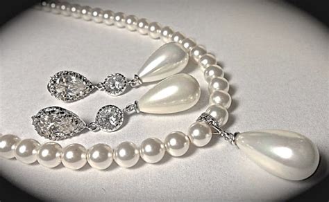 Pearl Necklace And Earrings Set ~ Long Pearl Drop Earrings ~ Swarovski Pearls ~ BEST SELLER ...