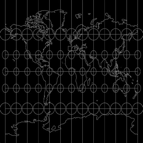 An illustration for map projection distortion: (a)-(d): Tissot... | Download Scientific Diagram