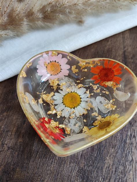 Resin jewelry bowl handmade bowl with dried flowers and gold | Etsy