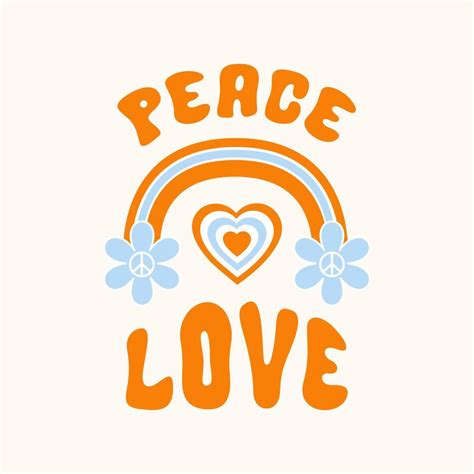 Peace Love vector illustration with rainbow, flowers and heart. Cute ...