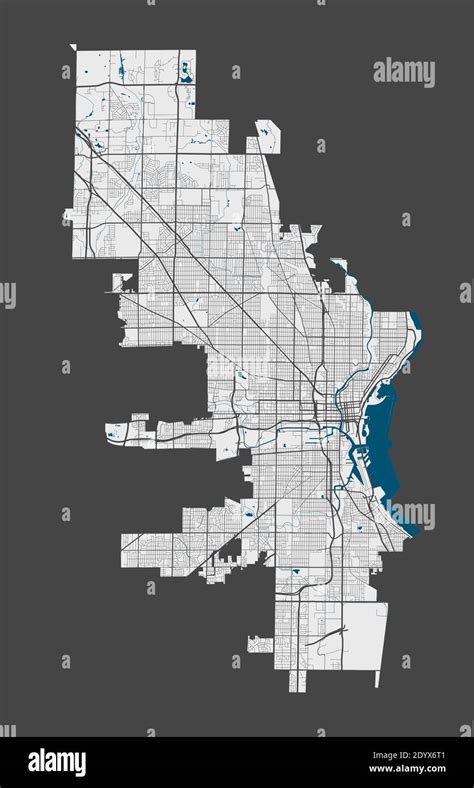 Milwaukee map. Detailed map of Milwaukee city administrative area. Cityscape panorama. Royalty ...