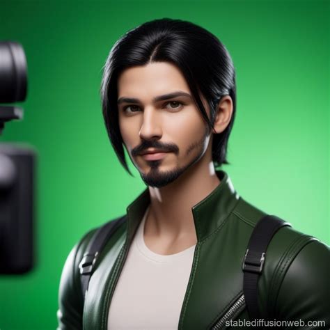 emo with long middle part and goatee young black hair cartoon fortnite skin up against a green ...