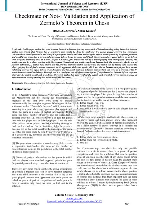 (PDF) Checkmate or Not-: Validation and Application of Zermelo’s Theorem in Chess