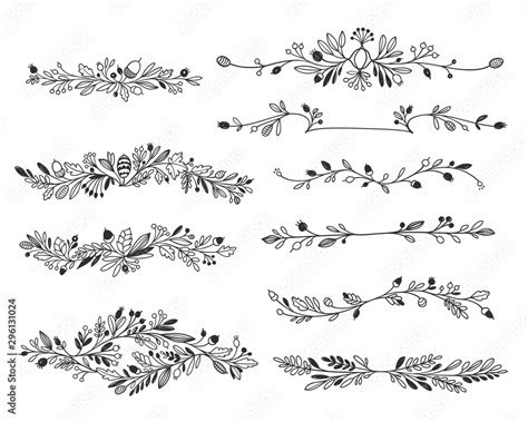 Decorative Hand-drawn Floral Dividers Vector Set Stock Vector | Adobe Stock