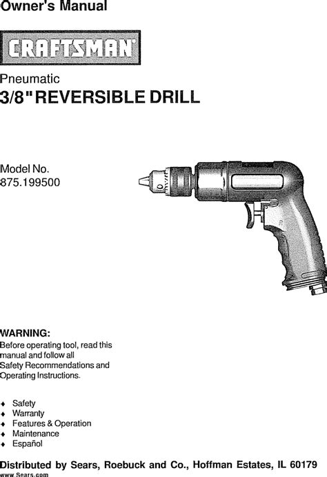 Craftsman 875199500 User Manual PNEUMATIC REVERSIBLE DRILL Manuals And Guides L0812038