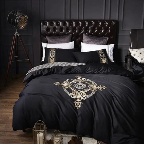 4Pcs 100% Egyptian Cotton Black Luxury Bedding Sets / Bedclothes King Queen size Duvet Cover Bed ...