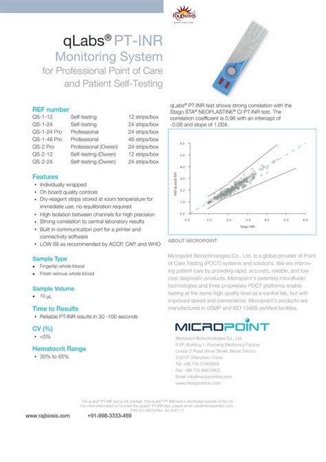 Plastic Micropoint Q3 Pt Inr Test Strips, For Clinical, 10ml at Rs 195/piece in Jaipur