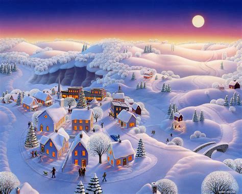 Snow Covered Village Painting by Robin Moline - Fine Art America