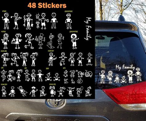 TOTOMO 48 Stick Figure My Family Car Stickers with Pet Dog Cat Fish Rabbit Bird Family Car Decal ...