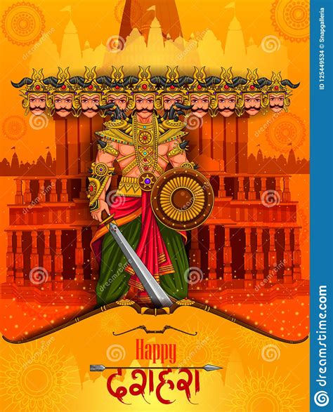 Ravana Monster in Happy Dussehra Background Showing Festival of India Stock Vector ...