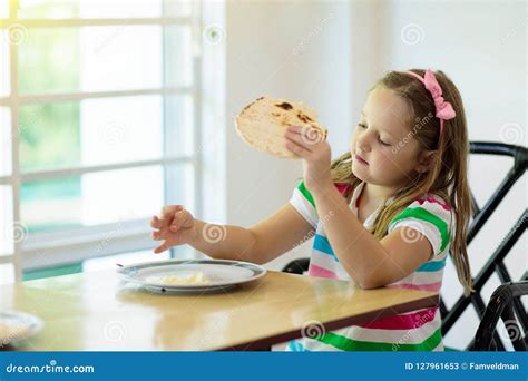 Child Eating Pancakes. Breakfast for Kids. Stock Image - Image of child ...