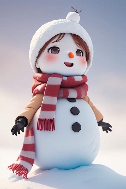 Premium AI Image | A snowman with a red scarf and a hat