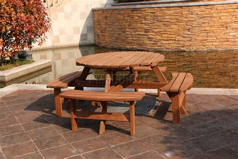 New 8 Seater Wooden Pub Bench Round Picnic Beer Table furniture Brown Garden | eBay
