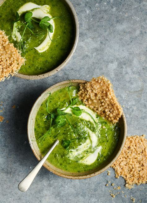 Eat Your Greens Soup with Puffed Quinoa and Parmesan Crisps | dish » Dish Magazine