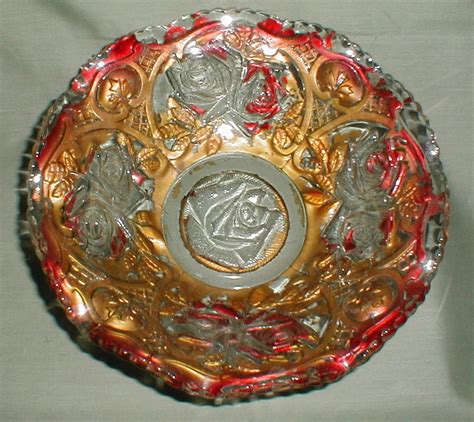 Lovely 9" Goofus Glass Bowl, Red Rose w/Gold from tomjudy on Ruby Lane