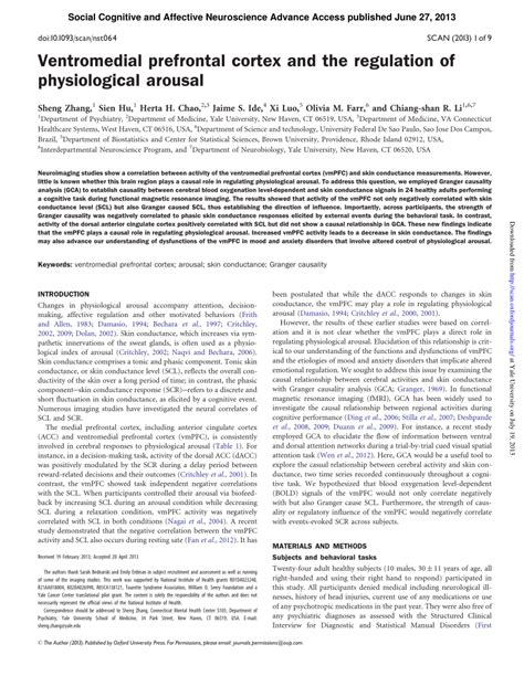 (PDF) Ventromedial prefrontal cortex and the regulation of physiological arousal