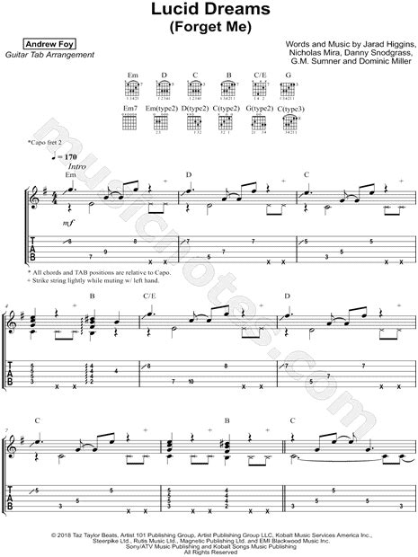 Andrew Foy "Lucid Dreams" Guitar Tab in E Minor - Download & Print - SKU: MN0187988