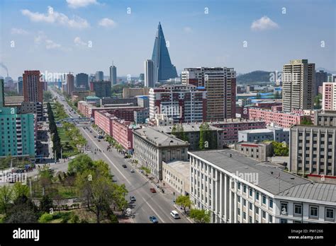 Pyongyang city scape, skyline of Pyongyang in North Korea, capital of DPRK (Democratic people's ...