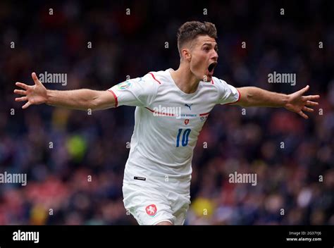 Czech Republic's Patrik Schick celebrates scoring the second goal during the UEFA Euro 2020 ...