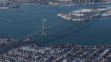 5K stock footage aerial video of Bronx Whitestone Bridge spanning the ...