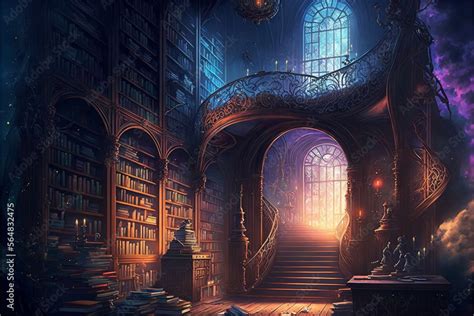 Fantasy Magical Library Generative AI Stock Illustration | Adobe Stock