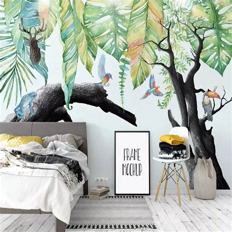 Custom 3D Wall Murals Modern Tropical Rain Forest Plant Withered Tree ...