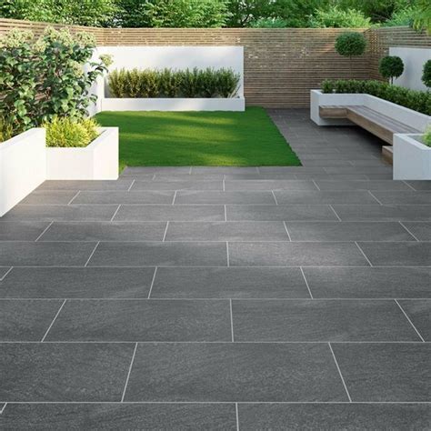 Granito Black Stone Effect Large Italian Outdoor Porcelain Slab Tile | Tile Mountain | Garden ...