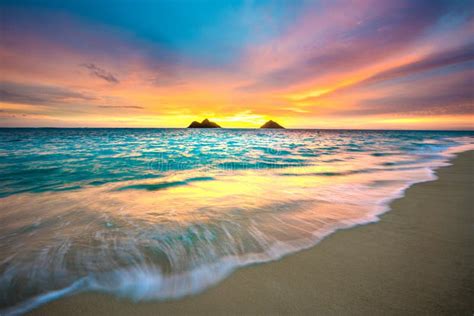 Sunrise at Lanikai Beach in Kailua Oahu Hawaii Stock Image - Image of ...