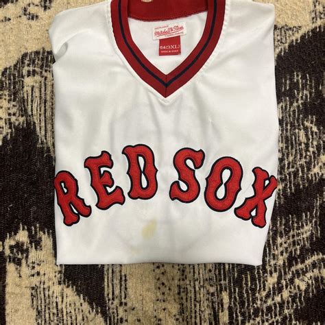 Mitchell & Ness Stained Number 8 Red Sox Jersey... - Depop