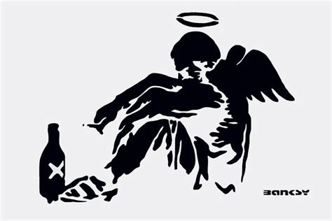 Banksy Fallen Angel Black Stencil Art Print | Schablonenkunst, Banksy, Kunst ideen