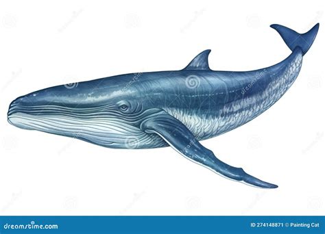 Blue Whale Isolated on White Background, Side View Stock Illustration - Illustration of animal ...