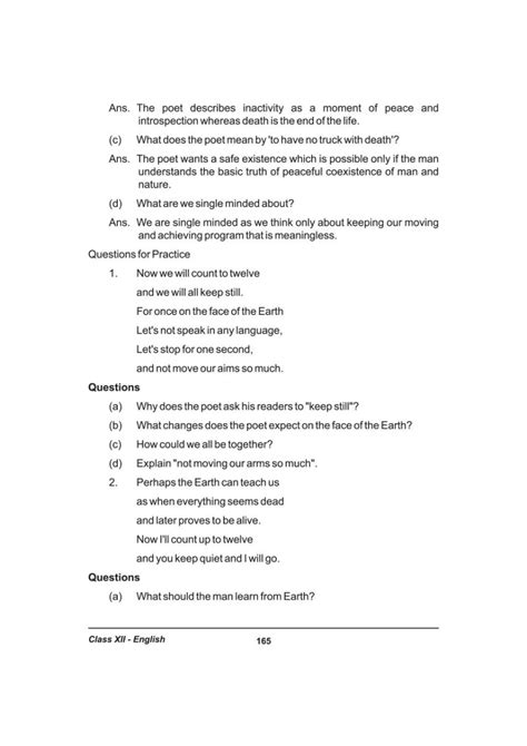 Keeping Quiet Class 12 Notes (PDF) - Keeping Quiet के नोट्स