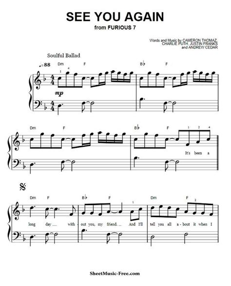 See You Again Easy Piano Sheet Music Charlie Puth - ♪ SHEETMUSIC-FREE.COM