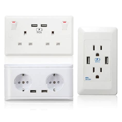 Double USB Socket White 13A 2Gang Electric Wall Plug Sockets With 2USB ...