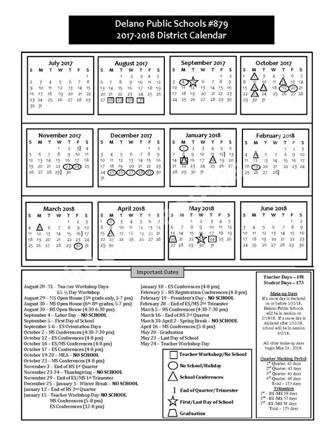 2017 - 2018 District Calendar | Delano Public School District – Delano, MN