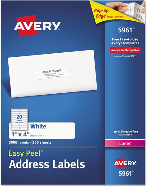 Amazon.com : Avery Easy Peel Printable Address Labels with Sure Feed, 1" x 4", White, 2,000 ...